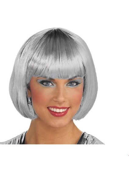 Gümüş Renk Parti Peruğu Küt Saç
