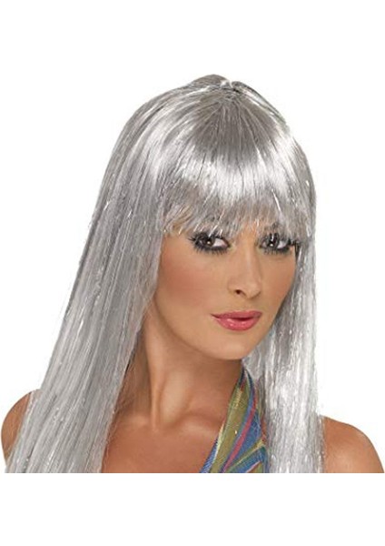 Platin Gümüş Renk Uzun Parti Peruğu