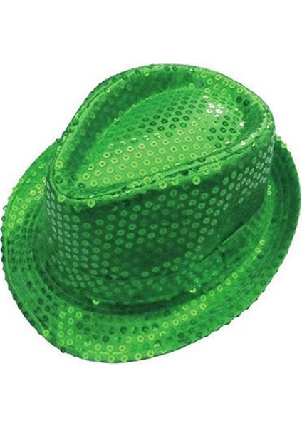 Pullu Kumaş Çocuk Fötr Gösteri Şapkası Yeşil Renk 6/7 Yaş