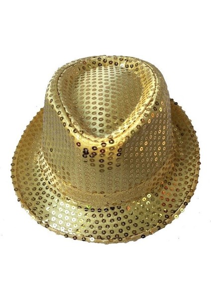 Pullu Kumaş Çocuk Fötr Gösteri Şapkası Altın Sarısı Renk 4/5 Yaş