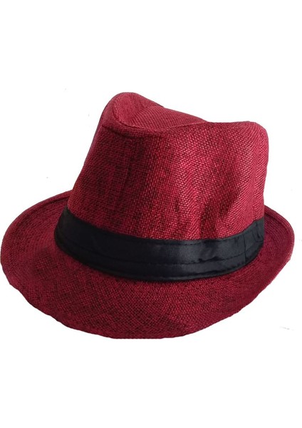 Siyah Kemerli Bordo Renk Kumaş Çocuk Fötr Parti Şapkası 6/7 Yaş