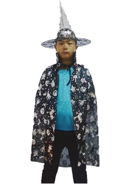 Halloween Ürkünçler Baskılı Çocuk Pelerini 80 cm Gümüş Renk