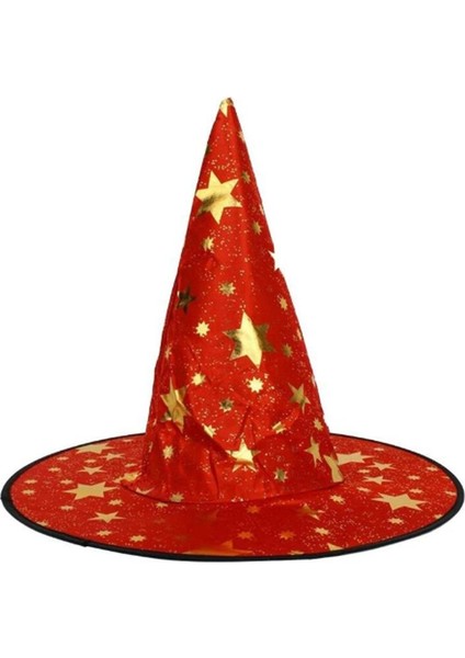 Yıldız Desenli Cadı Şapkası Kırmızı Renk