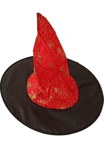Örümcek Desenli Cadı Şapkası Kırmızı Renk