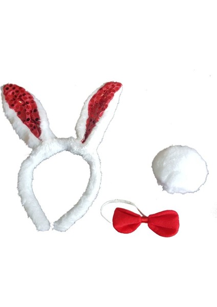 Pullu Tavşan Kostüm Seti Kırmızı Renk