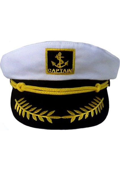 Beyaz Renk Garson Boy Çocuk Denizci Kaptan Şapkası 10-11 Yaş 57 cm Çap