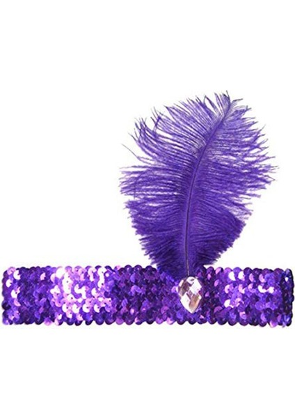 Mor Renk Çarliston Tüylü Saç Bandı