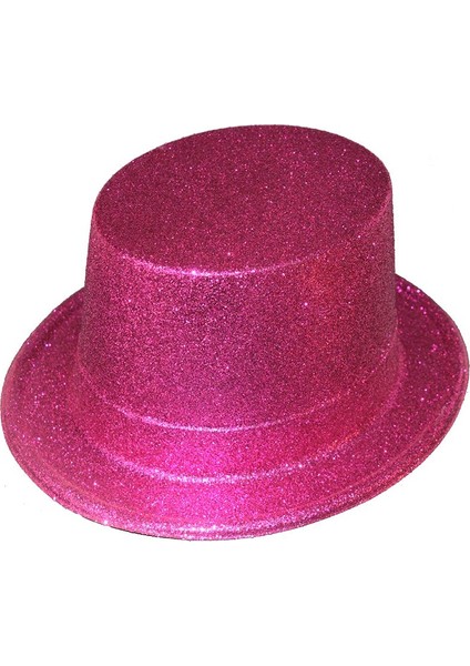 Pembe Renk Uzun Plastik Melon Parti Şapkası Simli