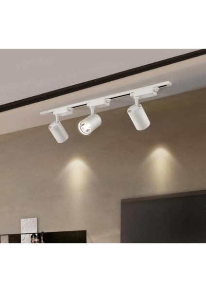 1 Metre Raylı 3 Adet Beyaz Kasa Beyaz LED Ray Spot Mağaza Vitrin Armatürü