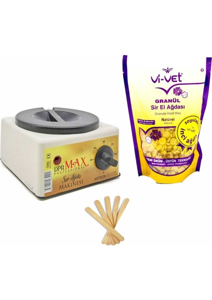 Ağda Makinesi 800ML+250ML Vivet Naturel Soyulan Boncuk Ağda+5 Spatula