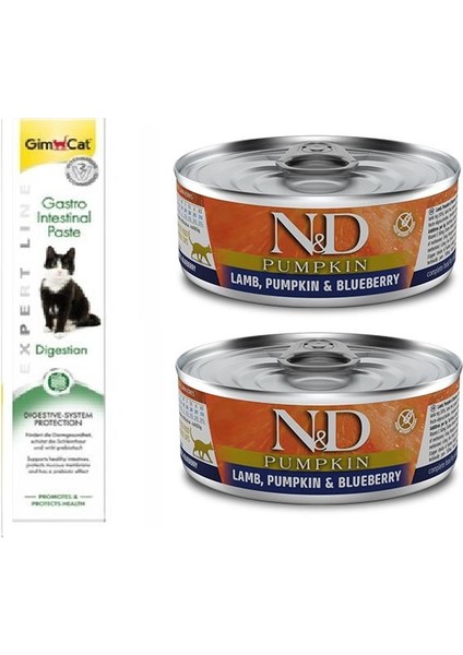 Pumpkin 2 Adet Balkabağı Kuzu Yaban Mersini Kedi Yaş Mama 80 Gr+Gimcat 50 gr Gastro Paste