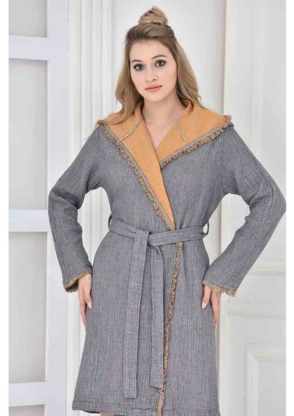 Muna Pamuklu Kadın Müslin Bornoz