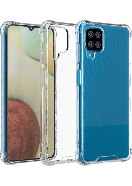 Casestreet Samsung Galaxy A12 Kılıf Antishock Sert Kapak+Nano Glass Şeffaf
