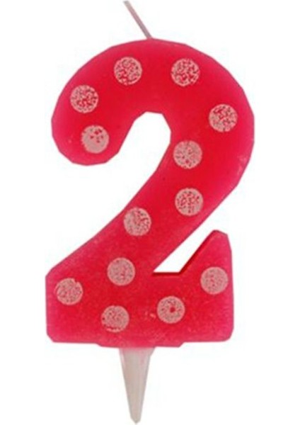 Pembe Beyaz Puanlı Renk Rakam Mum 2