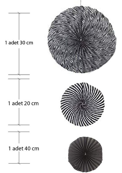 Farklı Desen ve Ölçülerde 3 Adet Siyah Renk Yelpaze Süs
