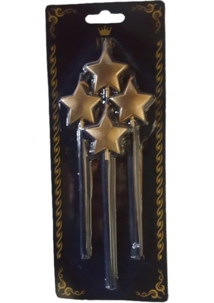Yıldız Şekilli Altın Renk 4 Adet Parti Mumu Çubuklu 15 cm