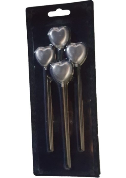 Kalp Şekilli Silver Renk 4 Adet Parti Mumu Çubuklu 15 cm