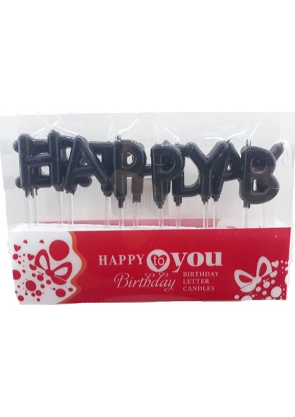 Siyah Renk Happy Birthday Yazılabilen Parti Mumu
