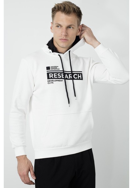 Regular Fit Baskılı Kapüşonlu Kanguru Cepli Şardonlu Kışlık Örme Erkek Sweat 5827004