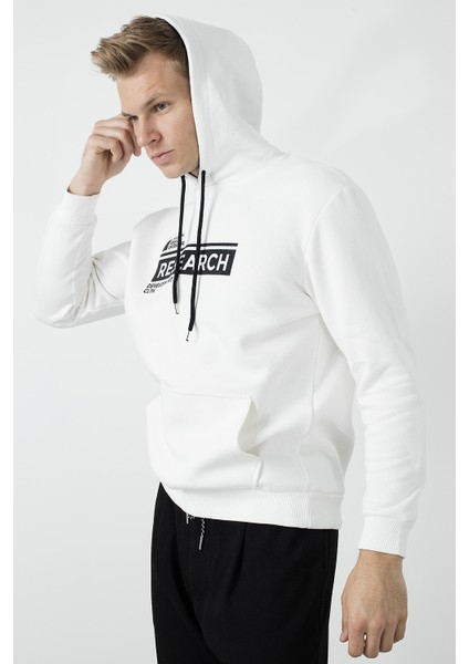 Regular Fit Baskılı Kapüşonlu Kanguru Cepli Şardonlu Kışlık Örme Erkek Sweat 5827004