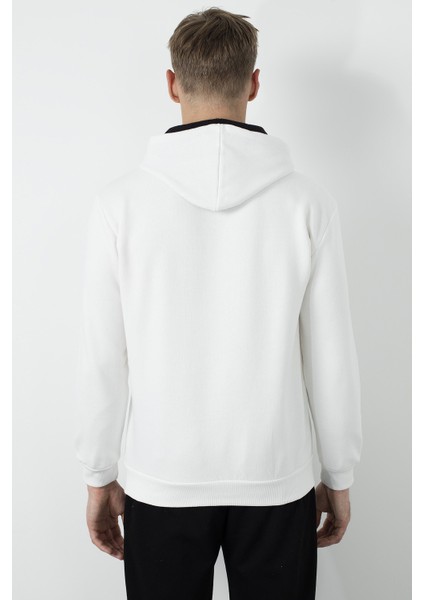 Regular Fit Baskılı Kapüşonlu Kanguru Cepli Şardonlu Kışlık Örme Erkek Sweat 5827004