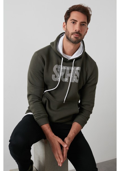 Slim Fit Pamuklu Kanguru Cepli Şardonlu Kışlık Kapüşonlu Sweat Erkek Sweat 5827003