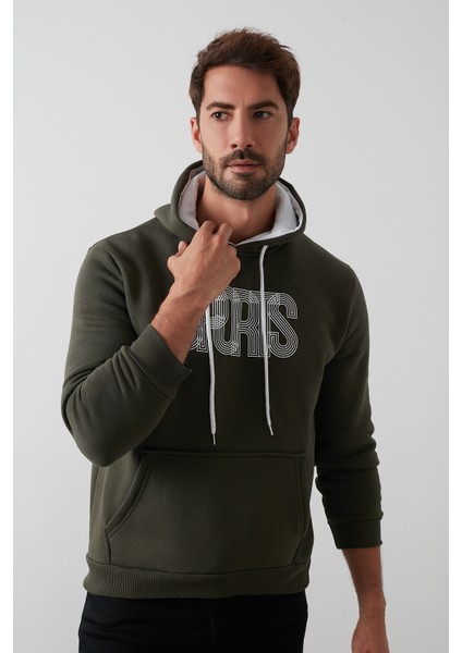 Slim Fit Pamuklu Kanguru Cepli Şardonlu Kışlık Kapüşonlu Sweat Erkek Sweat 5827003