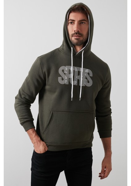 Slim Fit Pamuklu Kanguru Cepli Şardonlu Kışlık Kapüşonlu Sweat Erkek Sweat 5827003