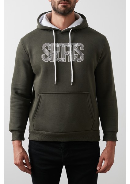 Slim Fit Pamuklu Kanguru Cepli Şardonlu Kışlık Kapüşonlu Sweat Erkek Sweat 5827003