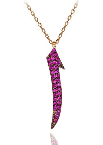 Kırmızı Taşlı Elif Gümüş Kolye