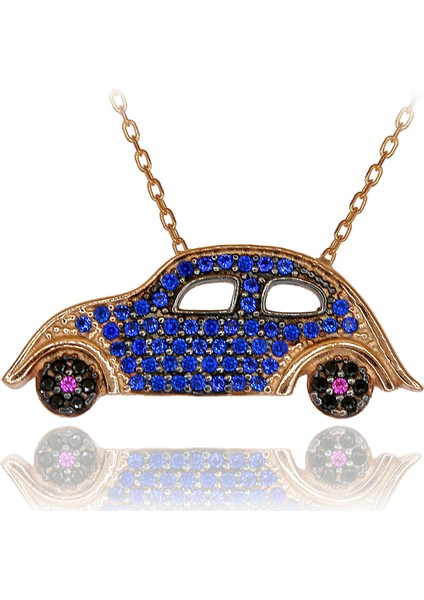 Lacivert Taşlı Vos Vos Araba Gümüş Kolye