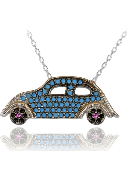 Turkuaz Taşlı Vos Vos Araba Gümüş Kolye