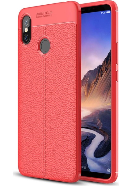 Mi Max 3 Kılıf Darbe Korumalı Deri Görünümlü Silikon Arka Kapak - Kırmızı