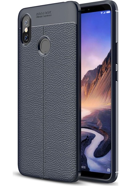 Mi Max 3 Kılıf Darbe Korumalı Deri Görünümlü Silikon Arka Kapak - Lacivert