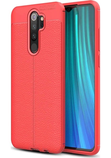 Redmi Note 8 Pro Kılıf Darbe Korumalı Deri Görünümlü Silikon Arka Kapak - Kırmızı