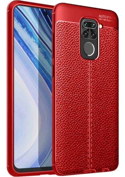 Redmi Note 9 Kılıf Darbe Korumalı Deri Görünümlü Silikon Arka Kapak - Kırmızı