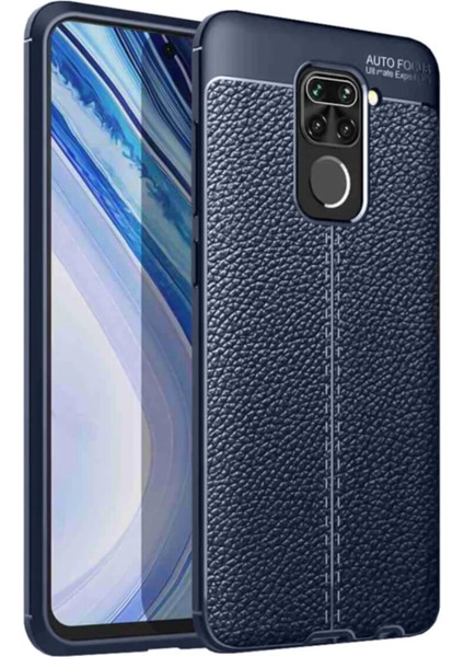 Redmi Note 9 Kılıf Darbe Korumalı Deri Görünümlü Silikon Arka Kapak - Lacivert