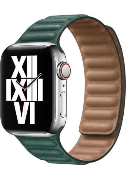 Apple Watch Uyumlu Deri Tasarımlı Kordon - Yeşil