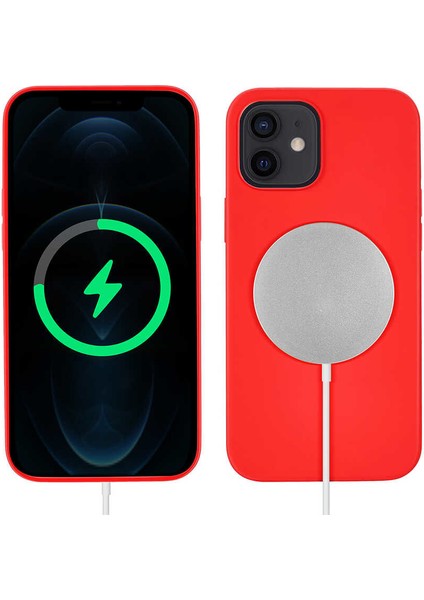 iPhone 12 Mini Kılıf Wireless Magsafe Silikon Kapak Kırmızı