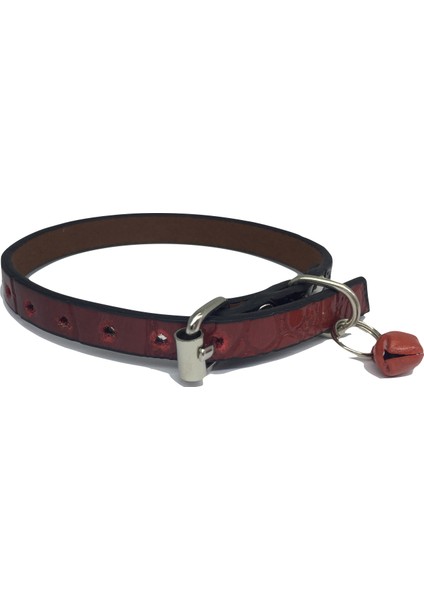 Kırmızı Siyah Alacalı Rugan Derili Zilli Tasma