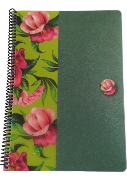 Uni Flowers A4 80 Yaprak Çizgili Spiralli Plastik Kapak Çiçek Defter Yeşil