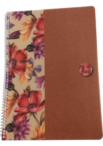 Uni Flowers A4 80 Yaprak Çizgili Spiralli Plastik Kapak Çiçek Defter Kahverengi