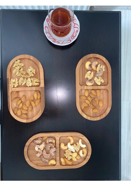 3 Adet Iki Bölmeli Ahşap Sunumluk Çerezlik Kahvaltılık fiyatları