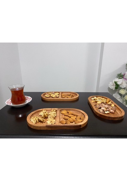 3 Adet Iki Bölmeli Ahşap Sunumluk Çerezlik Kahvaltılık modelleri