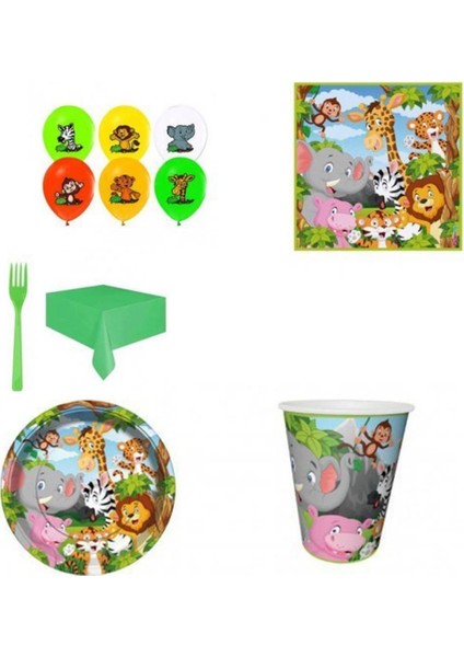 Safari Temalı Doğum Günü Süsleri Masa Seti Parti Seti Ekonomik Set 8 Kişilik