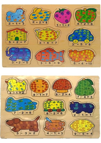 Matematik Öğretici Renkli Ahşap Puzzle Yapboz Montessori Set 30 Parça