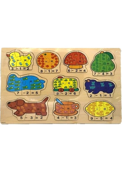 Matematik Öğretici Renkli Ahşap Puzzle Yapboz Montessori Set 30 Parça modelleri