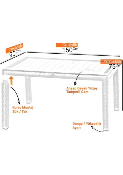 Rattan Masa Takımı 90X150 Camlı Masa 4 Kişilik Bambu Sandalye Seti Bahçe Balkon Teras Takımı fırsatları