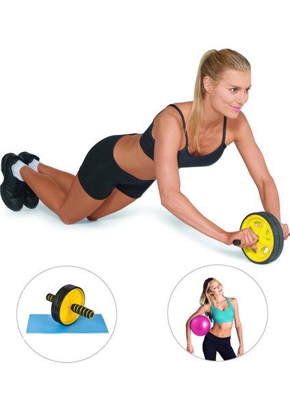 Karın Kası Egzersiz Tekeri + Pilates Denge Topu - 2'li Set