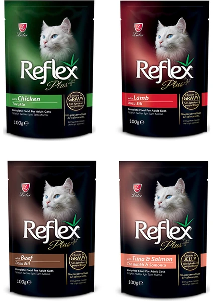 Reflex Plus Pouch Kedi Jöleli & Parçalı Yaş Mama (4 Adet x 100GR)